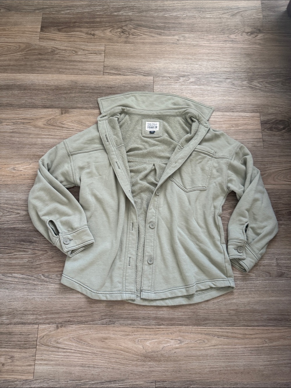 American Eagle Outfitters Olive Fleece Button-Up Jacket Shacket